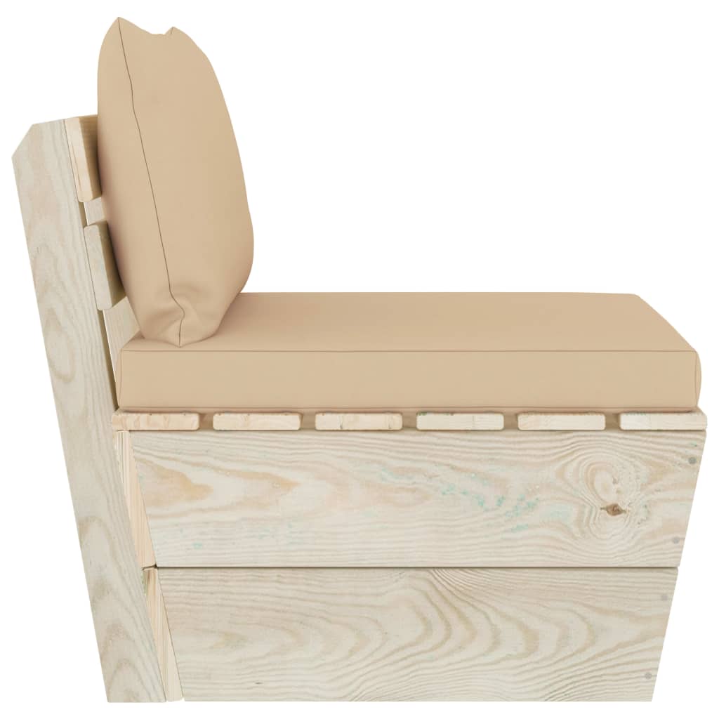 Tuin Met Kussens Pallet Geïmpregneerd Vurenhout Beige Middenbank