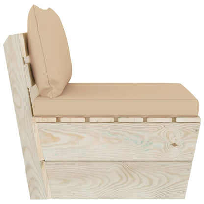 Tuin Met Kussens Pallet Geïmpregneerd Vurenhout Beige Middenbank