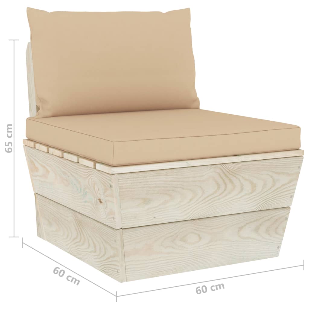 Tuin Met Kussens Pallet Geïmpregneerd Vurenhout Beige Middenbank