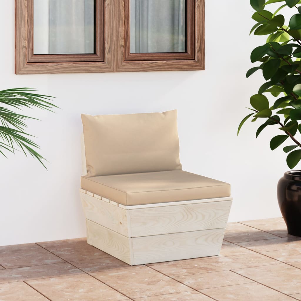Tuin Met Kussens Pallet Geïmpregneerd Vurenhout Beige Middenbank