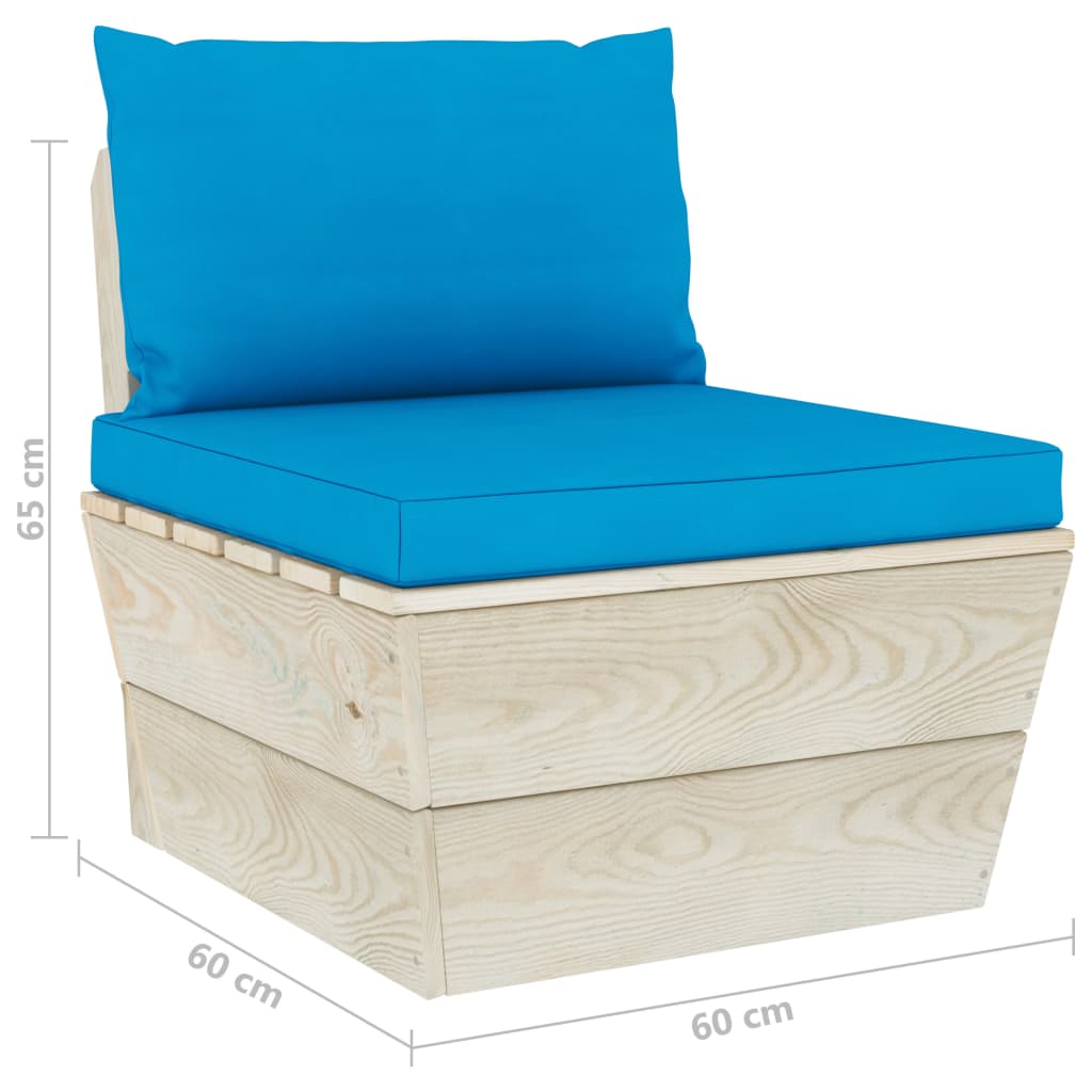 Tuin Met Kussens Pallet Geïmpregneerd Vurenhout lichtblauw Middenbank