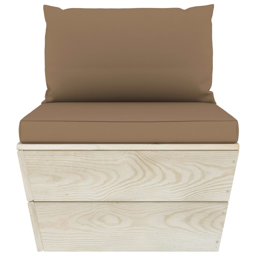 Tuin Met Kussens Pallet Geïmpregneerd Vurenhout Taupe Middenbank