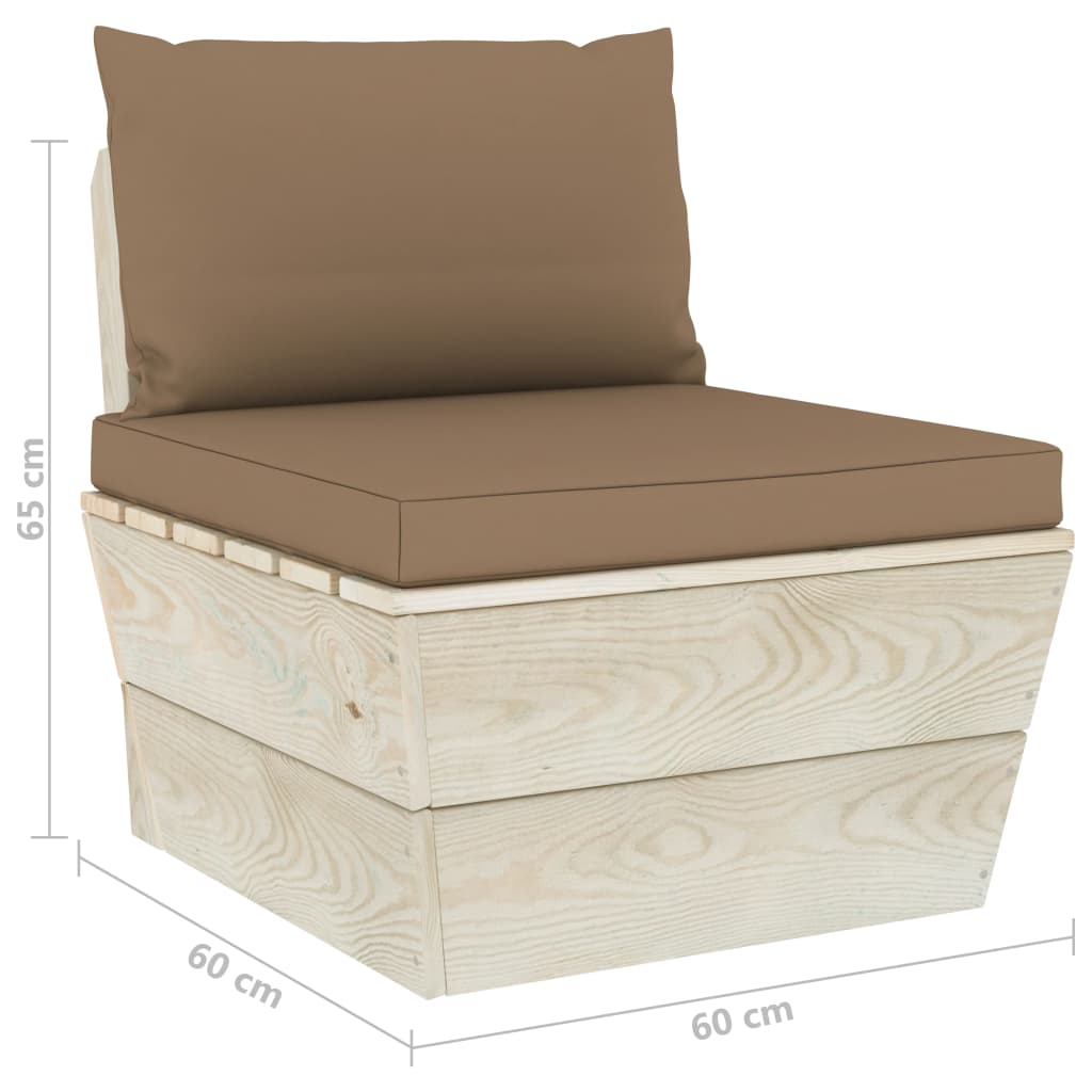 Tuin Met Kussens Pallet Geïmpregneerd Vurenhout Taupe Middenbank