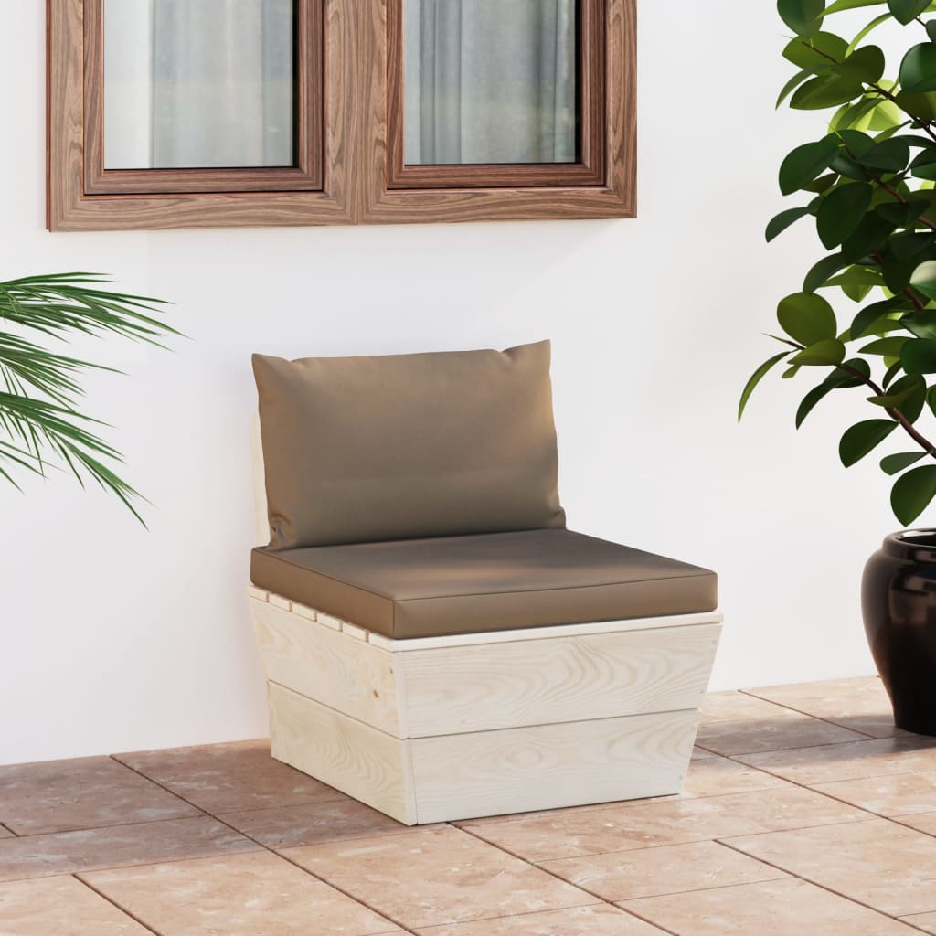 Tuin Met Kussens Pallet Geïmpregneerd Vurenhout Taupe Middenbank