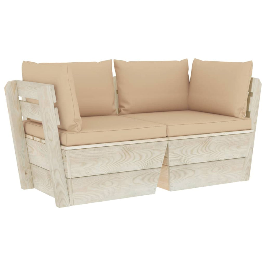 Tuinbank 2-Zits Met Kussens Pallet Vurenhout Beige Tweezitsbank