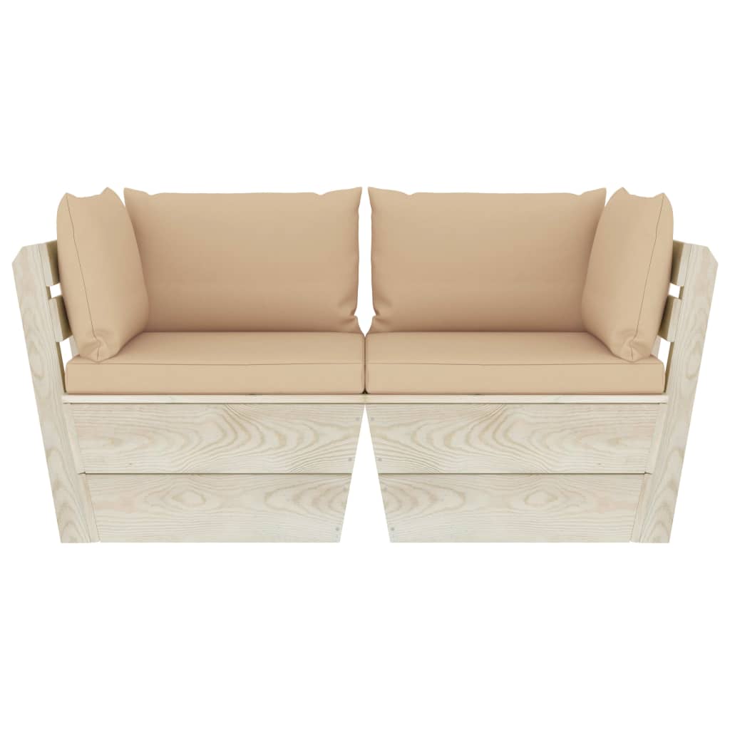 Tuinbank 2-Zits Met Kussens Pallet Vurenhout Beige Tweezitsbank