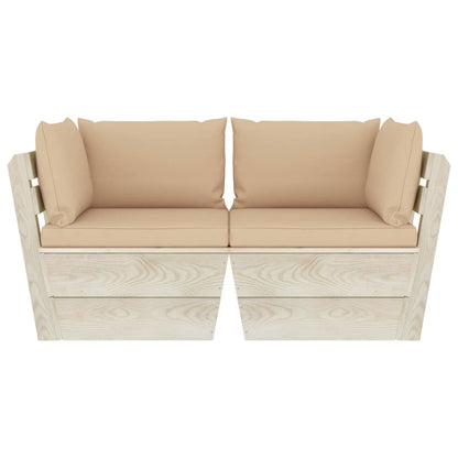 Tuinbank 2-Zits Met Kussens Pallet Vurenhout Beige Tweezitsbank