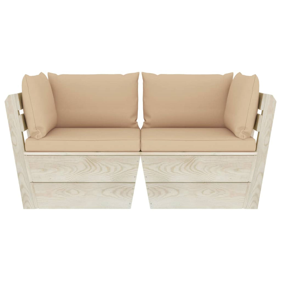 Tuinbank 2-Zits Met Kussens Pallet Vurenhout Beige Tweezitsbank