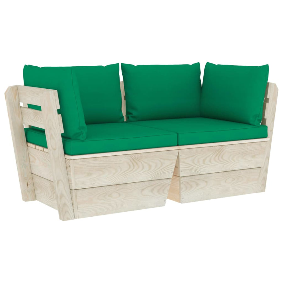Tuinbank 2-Zits Met Kussens Pallet Vurenhout Groen Tweezitsbank