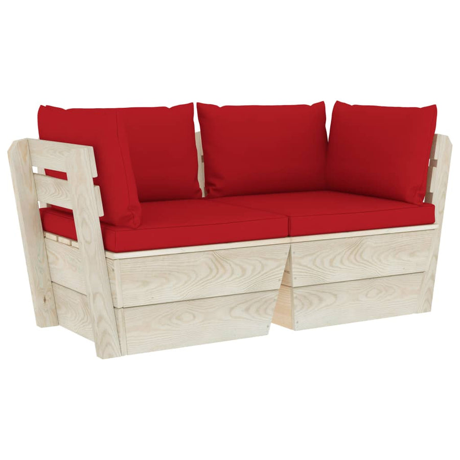 Tuinbank 2-Zits Met Kussens Pallet Vurenhout Rood Tweezitsbank