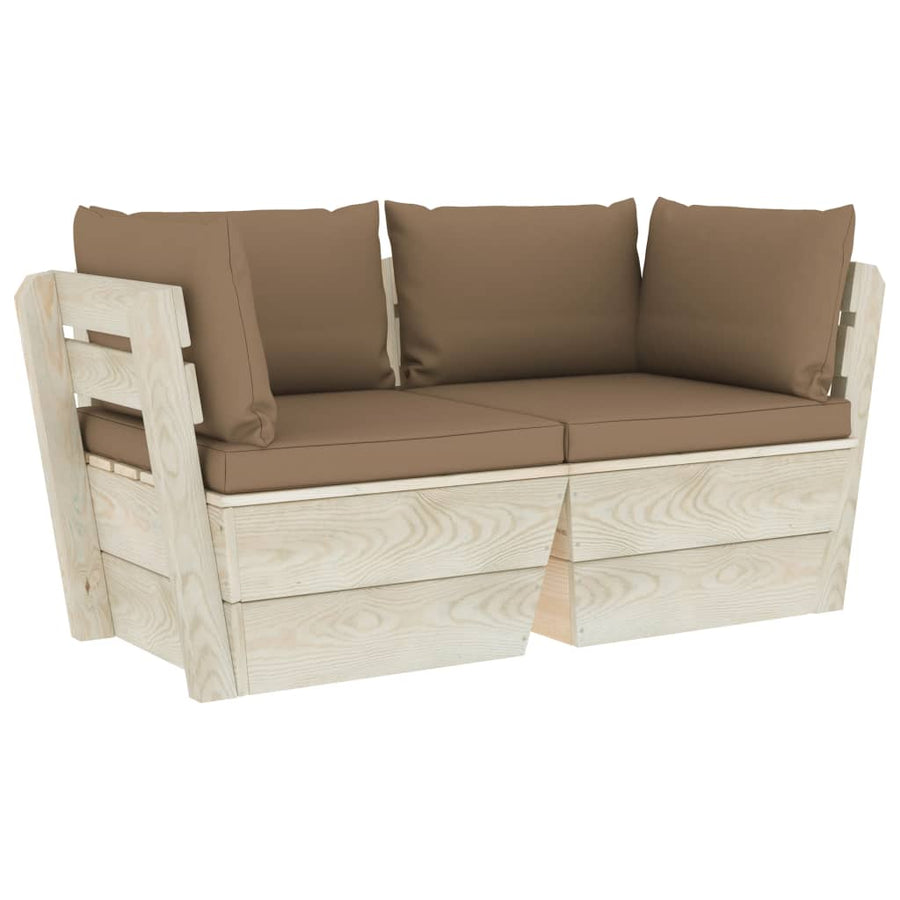 Tuinbank 2-Zits Met Kussens Pallet Vurenhout Taupe Tweezitsbank