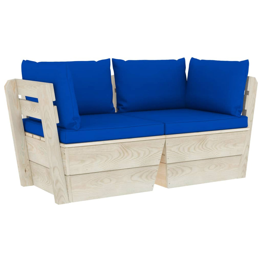 Tuinbank 2-Zits Met Kussens Pallet Vurenhout Blauw Tweezitsbank