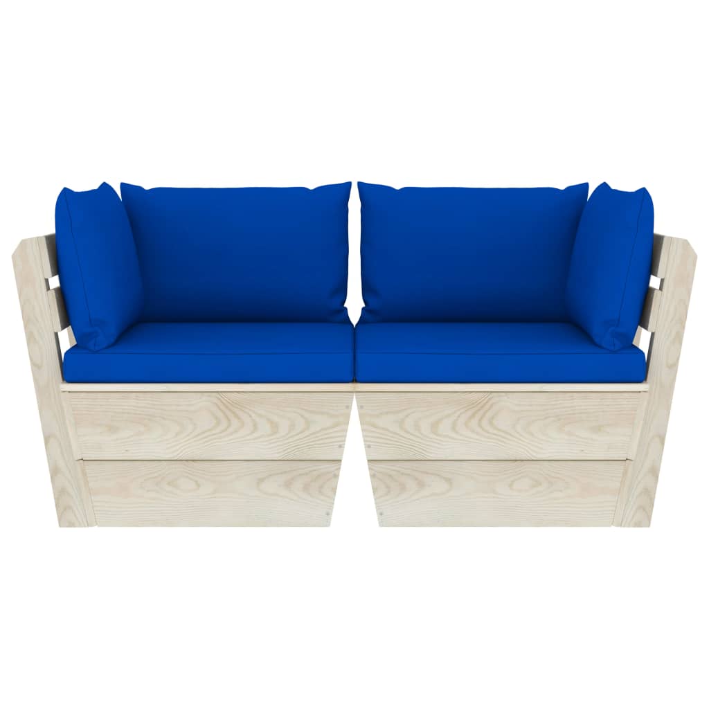 Tuinbank 2-Zits Met Kussens Pallet Vurenhout Blauw Tweezitsbank