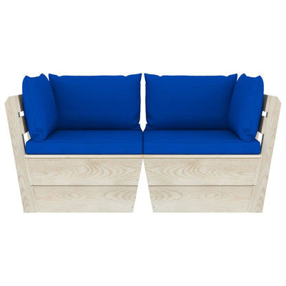 Tuinbank 2-Zits Met Kussens Pallet Vurenhout Blauw Tweezitsbank