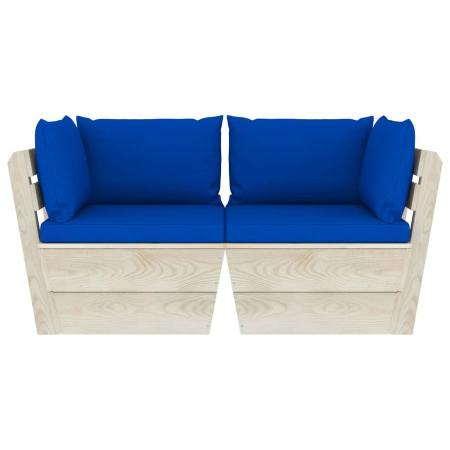 Tuinbank 2-Zits Met Kussens Pallet Vurenhout Blauw Tweezitsbank