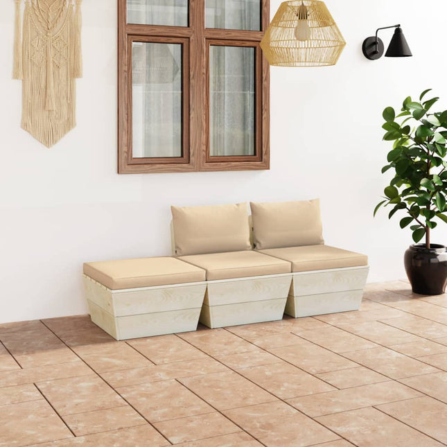 3-Delige Loungeset Met Kussens Pallet Vurenhout Beige 1 2x midden + voetensteun