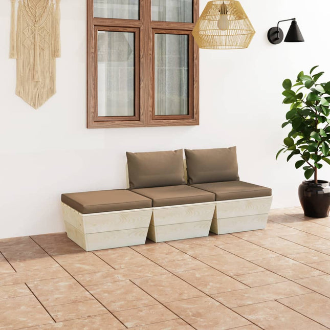 3-Delige Loungeset Met Kussens Pallet Vurenhout Taupe 1 2x midden + voetensteun