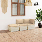 3-Delige Loungeset Met Kussens Pallet Vurenhout Beige 1 hoek + midden + voetensteun