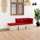 3-Delige Loungeset Met Kussens Pallet Vurenhout Rood 1 hoek + midden + voetensteun