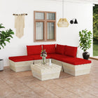 6-Delige Loungeset Met Kussens Pallet Vurenhout Rood 1 hoek + 2x midden + Tafel + 2x voetensteun