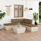 6-Delige Loungeset Met Kussens Pallet Vurenhout Taupe 1 hoek + 2x midden + Tafel + 2x voetensteun