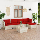 6-Delige Loungeset Met Kussens Pallet Vurenhout Rood 1 2x hoek + 2x midden + Tafel + voetensteun