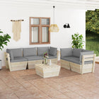 6-Delige Loungeset Met Kussens Pallet Vurenhout Grijs 1 4x hoek + midden + Tafel