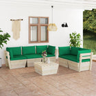 6-Delige Loungeset Met Kussens Pallet Vurenhout Groen 1 4x hoek + midden + Tafel