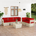 6-Delige Loungeset Met Kussens Pallet Vurenhout Rood 1 4x hoek + midden + Tafel