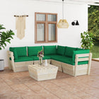 6-Delige Loungeset Met Kussens Pallet Vurenhout Groen 1 3x hoek + 2x midden + Tafel