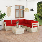 6-Delige Loungeset Met Kussens Pallet Vurenhout Rood 1 3x hoek + 2x midden + Tafel