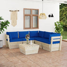 6-Delige Loungeset Met Kussens Pallet Vurenhout Blauw 1 3x hoek + 2x midden + Tafel