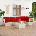 6-Delige Loungeset Met Kussens Pallet Vurenhout Rood 1 2x midden + 3x hoek + Tafel