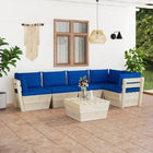 6-Delige Loungeset Met Kussens Pallet Vurenhout Blauw 1 2x midden + 3x hoek + Tafel