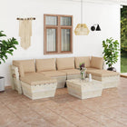 7-Delige Loungeset Met Kussens Pallet Vurenhout 1 Beige 2x hoek + 2x midden + Tafel + 2x voetensteun