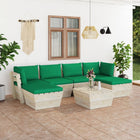 7-Delige Loungeset Met Kussens Pallet Vurenhout Groen 1 2x hoek + 2x midden + Tafel + 2x voetensteun