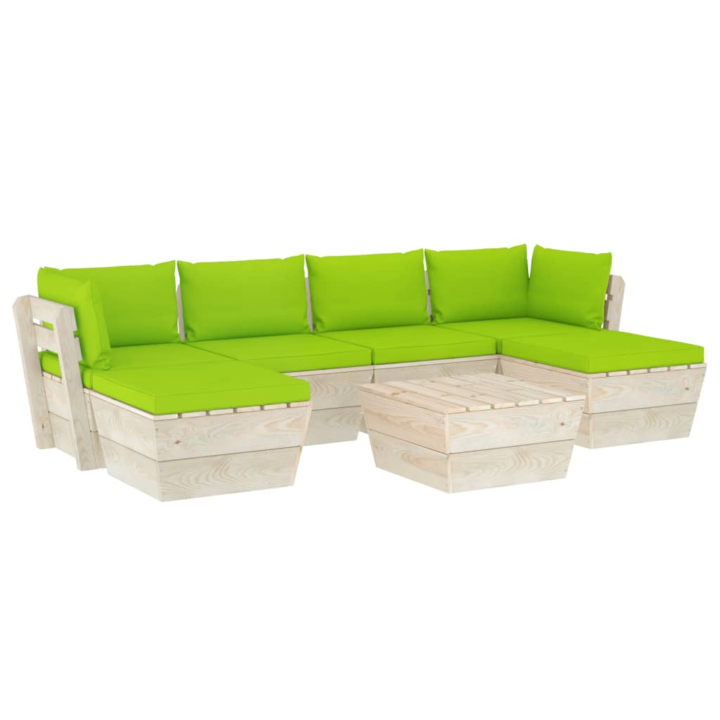 7-Delige Loungeset Met Kussens Pallet Vurenhout Heldergroen