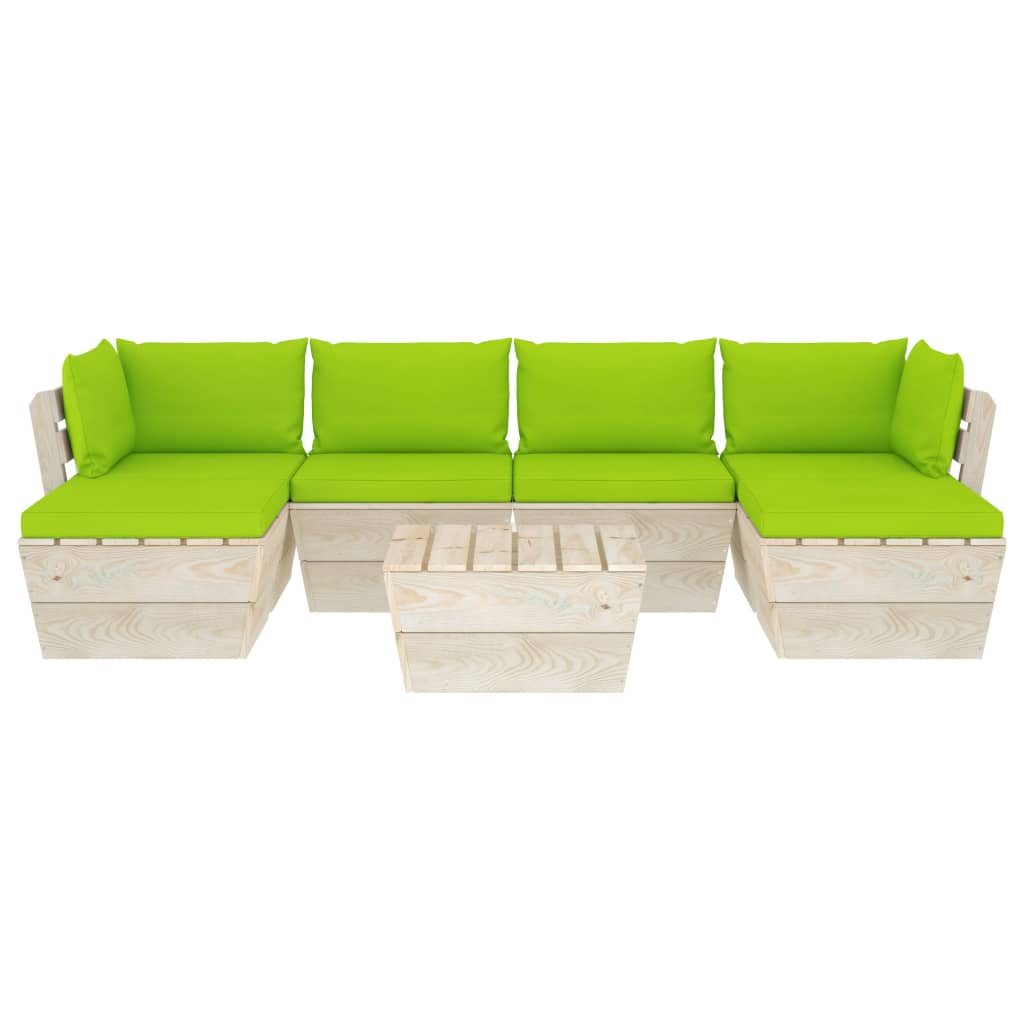 7-Delige Loungeset Met Kussens Pallet Vurenhout Heldergroen