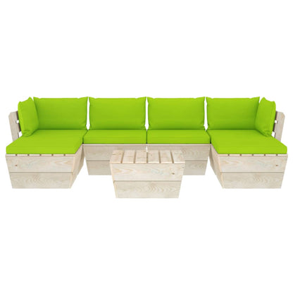 7-Delige Loungeset Met Kussens Pallet Vurenhout Heldergroen