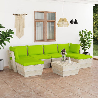7-Delige Loungeset Met Kussens Pallet Vurenhout Heldergroen