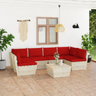 7-Delige Loungeset Met Kussens Pallet Vurenhout Rood 1 2x hoek + 4x midden + Tafel