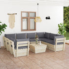 9-Delige Loungeset Met Kussens Pallet Vurenhout Antraciet 1 4x midden + 4x hoek + Tafel