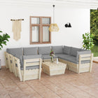 9-Delige Loungeset Met Kussens Pallet Vurenhout Grijs 1 4x midden + 4x hoek + Tafel