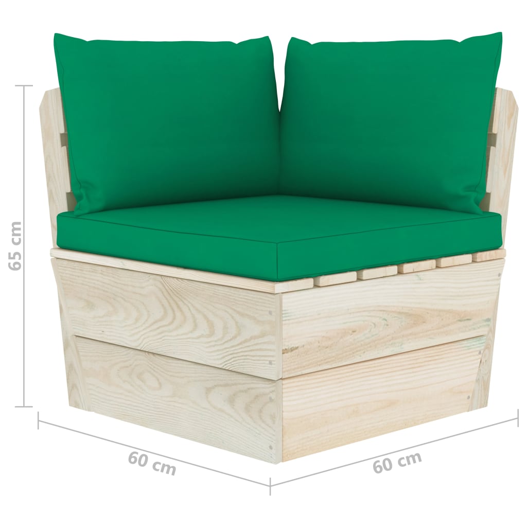 0-Delige Loungeset Met Kussens Pallet Vurenhout Groen 1 4x hoek + 5x midden + Tafel