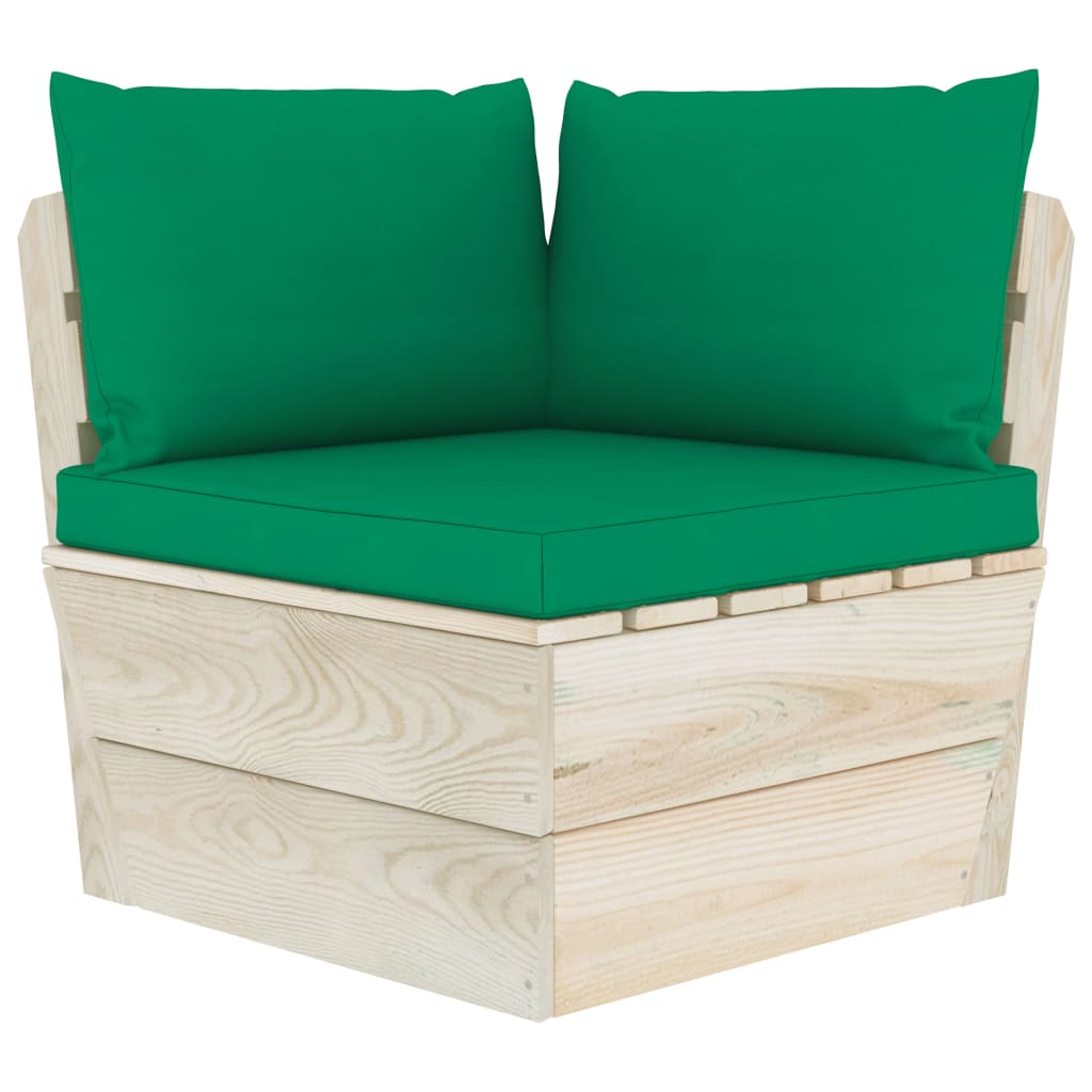 0-Delige Loungeset Met Kussens Pallet Vurenhout Groen 1 4x hoek + 5x midden + Tafel
