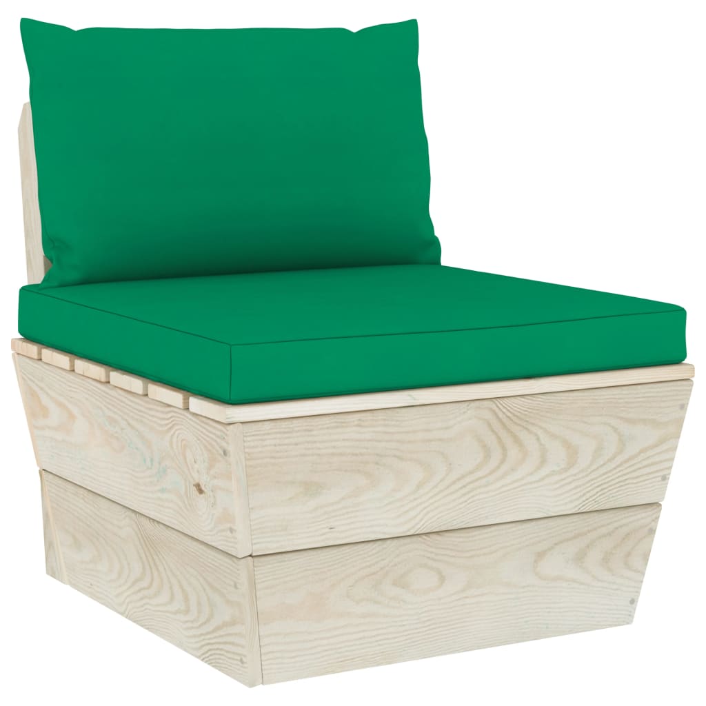 0-Delige Loungeset Met Kussens Pallet Vurenhout Groen 1 4x hoek + 5x midden + Tafel