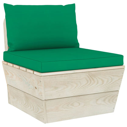 0-Delige Loungeset Met Kussens Pallet Vurenhout Groen 1 4x hoek + 5x midden + Tafel
