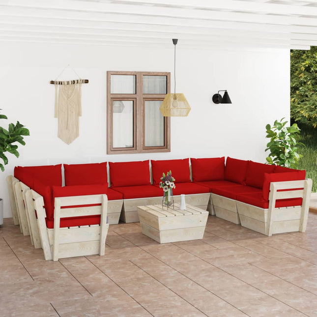 0-Delige Loungeset Met Kussens Pallet Vurenhout Rood 1 4x hoek + 5x midden + Tafel