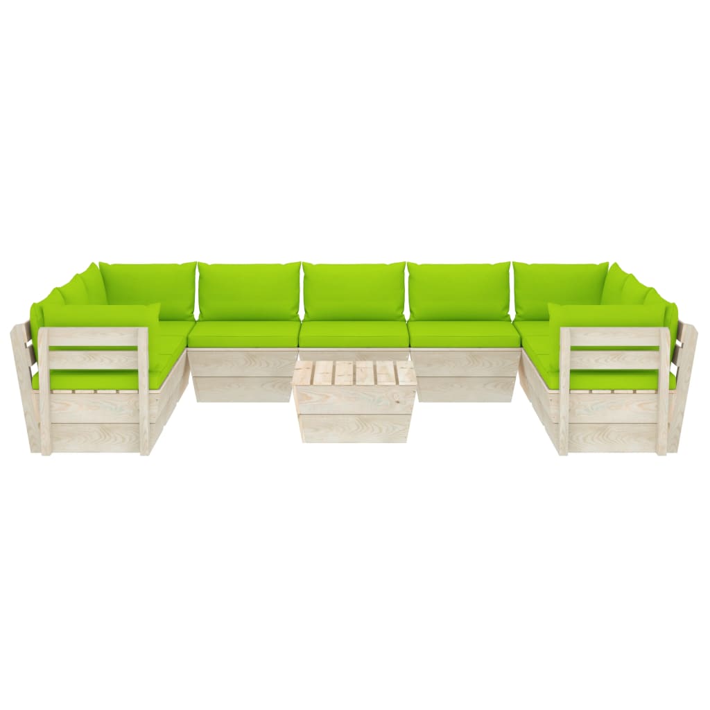 0-Delige Loungeset Met Kussens Pallet Vurenhout Heldergroen 1 4x hoek + 5x midden + Tafel