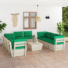 9-Delige Loungeset Met Kussens Pallet Vurenhout Groen 1 4x hoek + 4x midden + Tafel